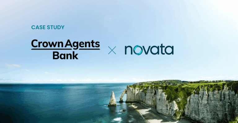 Image of cliff and water with logos of Crown Agents Bank and Novata