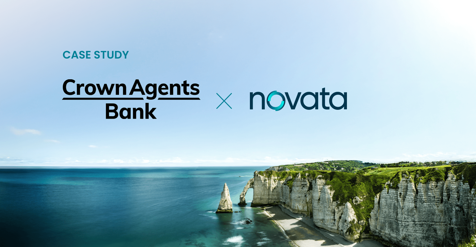 Image of cliff and water with logos of Crown Agents Bank and Novata
