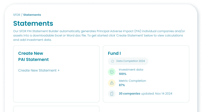 Image: SFDR Solutions | PAI Statement Builder | Classification Readiness