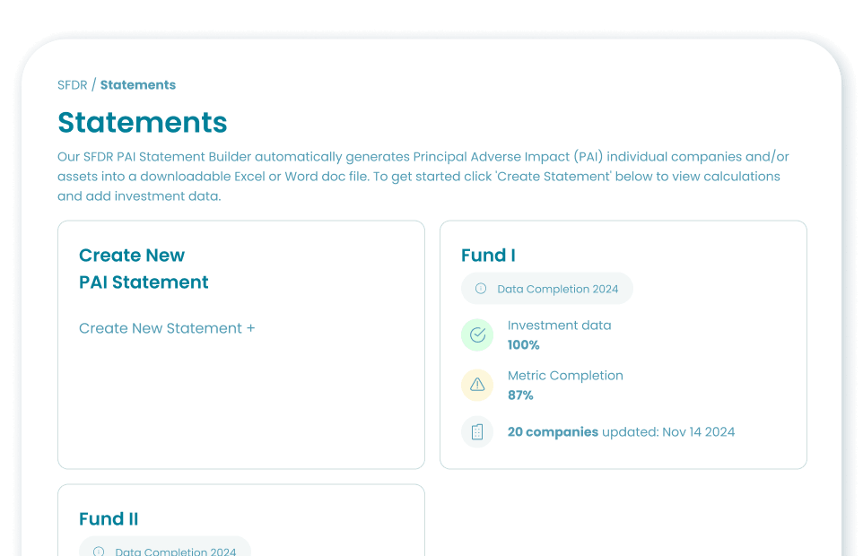 Image: SFDR Solutions | PAI Statement Builder | Classification Readiness