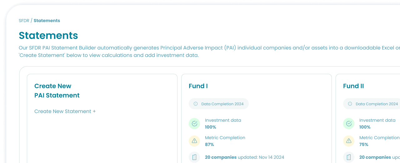 Image: SFDR Solutions | PAI Statement Builder | Classification Readiness